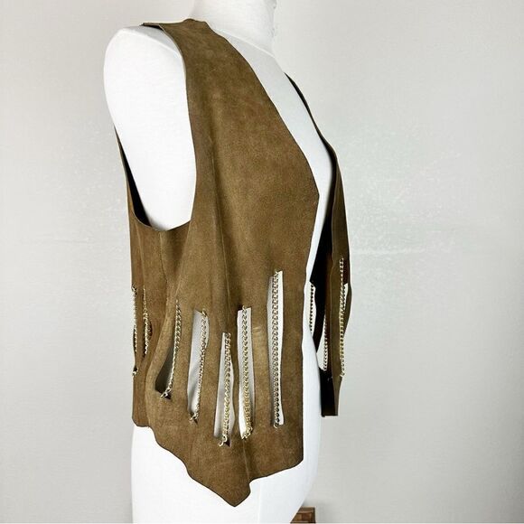 Vintage 70s Suede Gold Chain Vest Woodstock Disco Retro Cher Medium